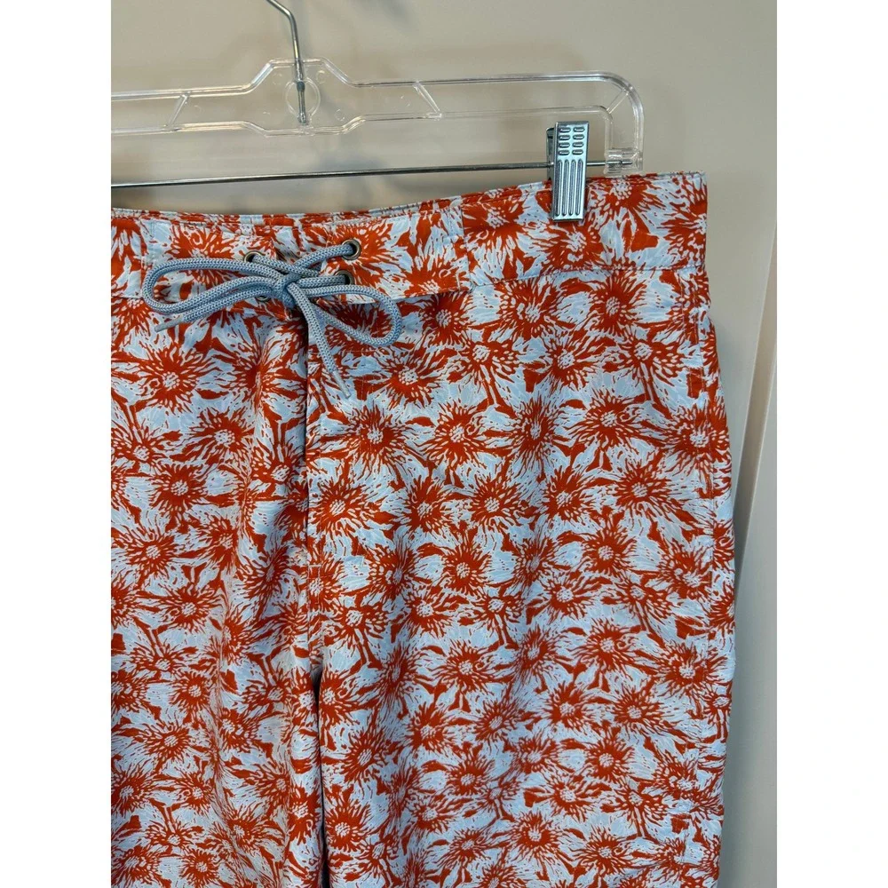 Tommy Jeans Orange Blue Floral Print Board Shorts Drawstring Size Medium‎